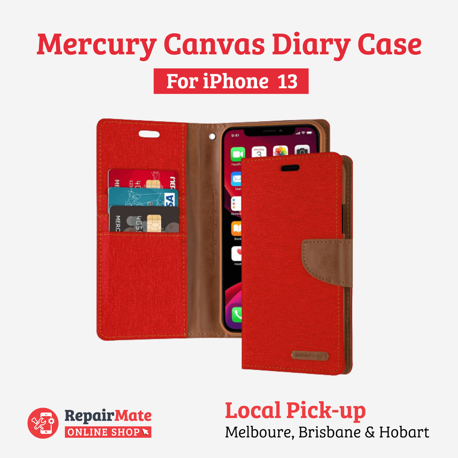 iPhone 13 Mercury Canvas Foldable Diary Case