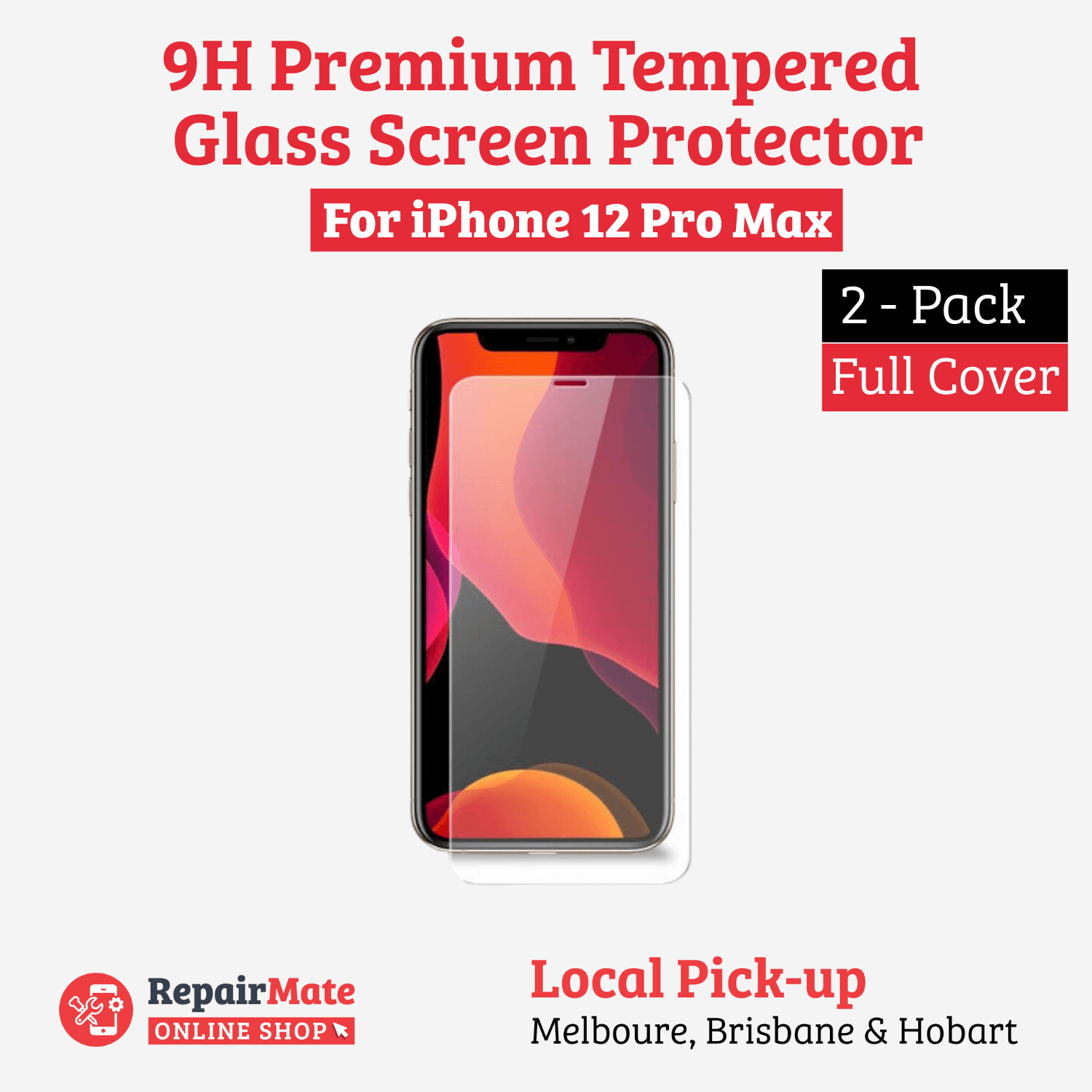 iPhone 12 Pro Max 9H Premium Full Face Tempered Glass Screen Protector [2 Pack]