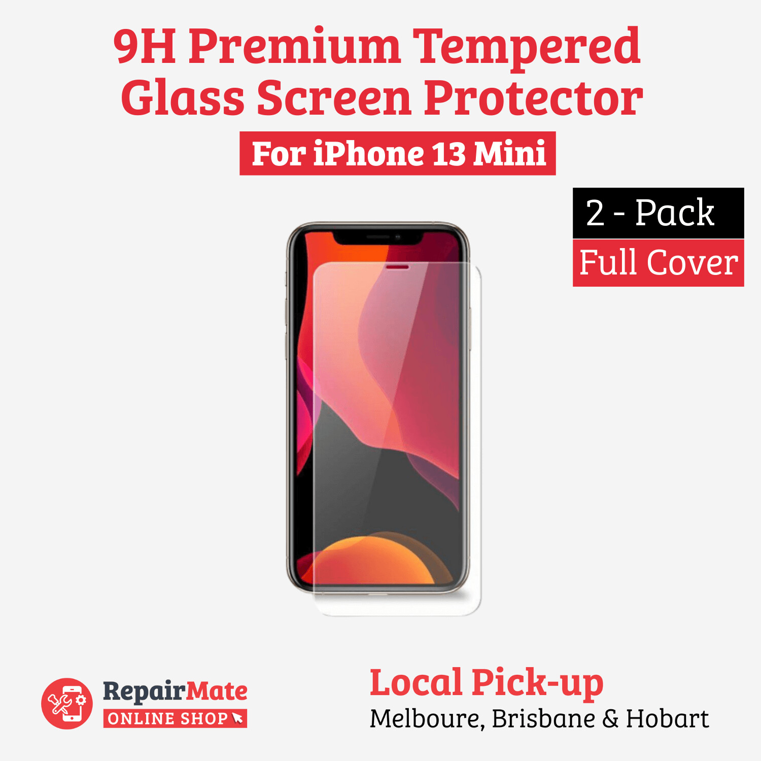 iPhone 13 Mini 9H Premium Full Face Tempered Glass Screen Protector [2 Pack]