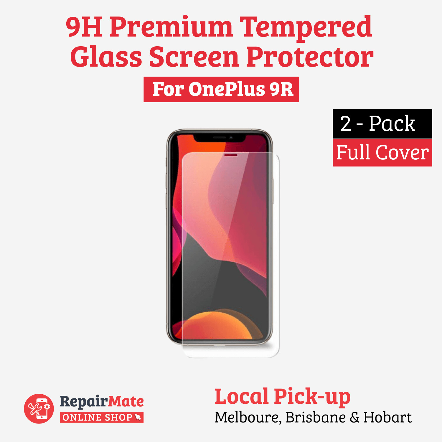 OnePlus 9R 9H Premium Full Face Tempered Glass Screen Protector [2 Pack]