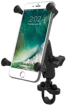RAM Handlebar Rail Mount with Zinc Coated U-Bolt Base & Universal X-Grip® Large Phone/Phablet Cradle RAM Handlebar Rail Mount with Zinc Coated U-Bolt Base & Universal X-Grip® Large Phone/Phablet Cradle