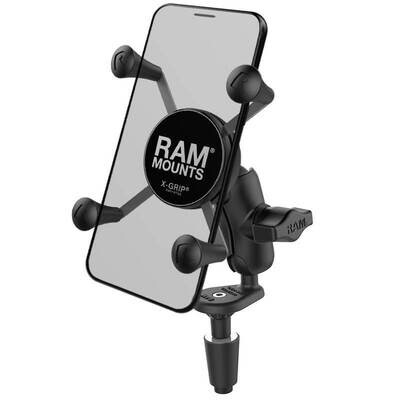 RAM Fork Stem Mount with Short Double Socket Arm & Universal X-Grip® Cell/iPhone Cradle RAM Fork Stem Mount with Short Double Socket Arm & Universal X-Grip® Cell/iPhone Cradle