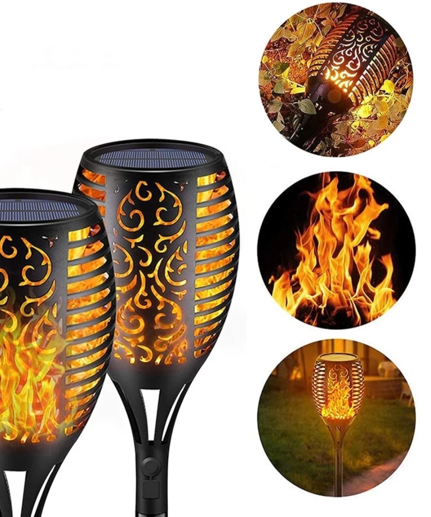 Fire effect solar LED lamp