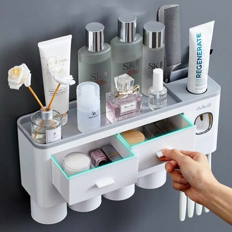 Magnetic Adsorption Inverted Toothbrush Holder Automatic Toothpaste Squeezer Dispenser Storage Rack Bathroom Accessories Home