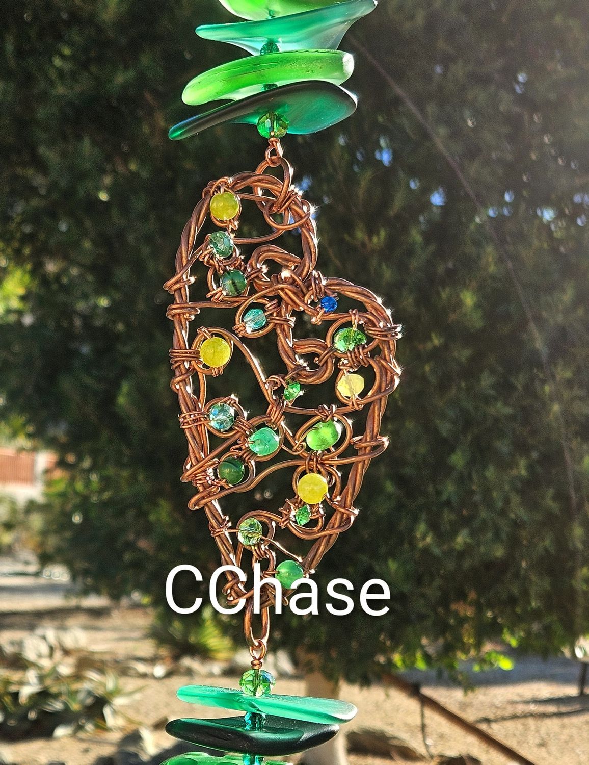 Green Floral Heart Suncatcher Strand