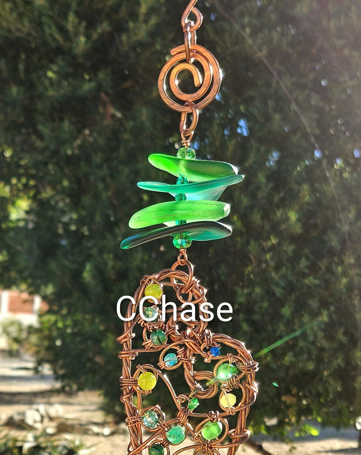 Green Floral Heart Suncatcher Strand