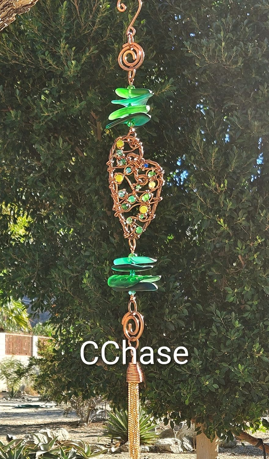 Green Floral Heart Suncatcher Strand