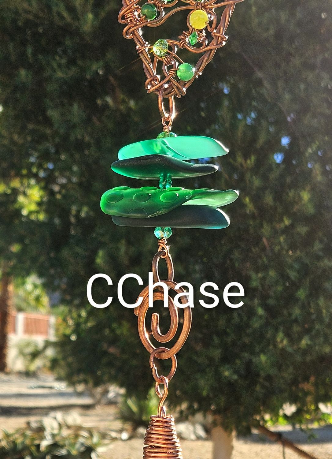 Green Floral Heart Suncatcher Strand