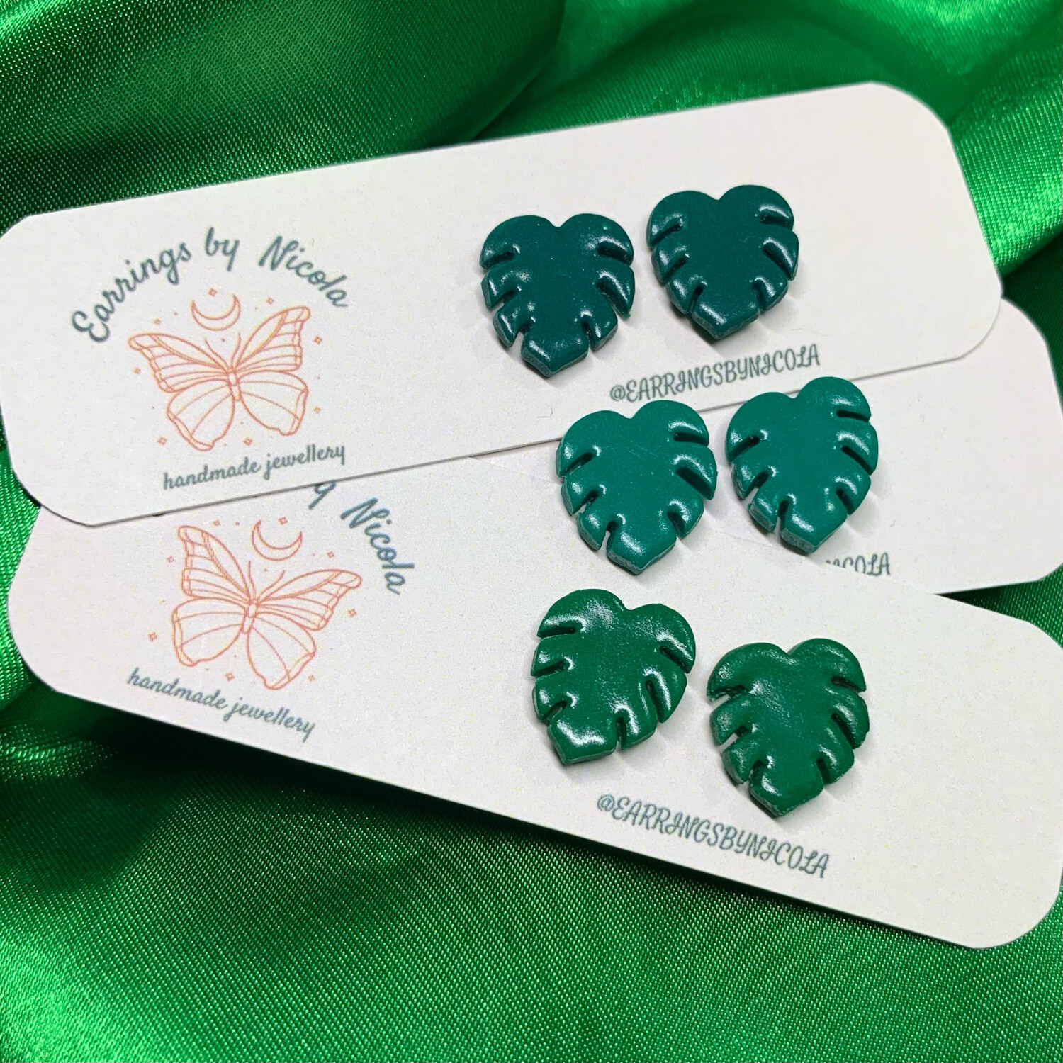 Monstera Leaf Green Stud Earrings