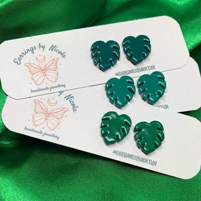 Monstera Leaf Green Stud Earrings