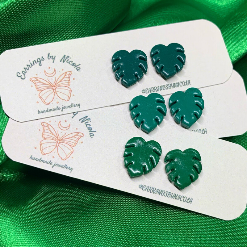 Monstera Leaf Green Stud Earrings