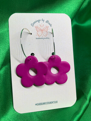 Magenta Flower Power Hoop Earrings