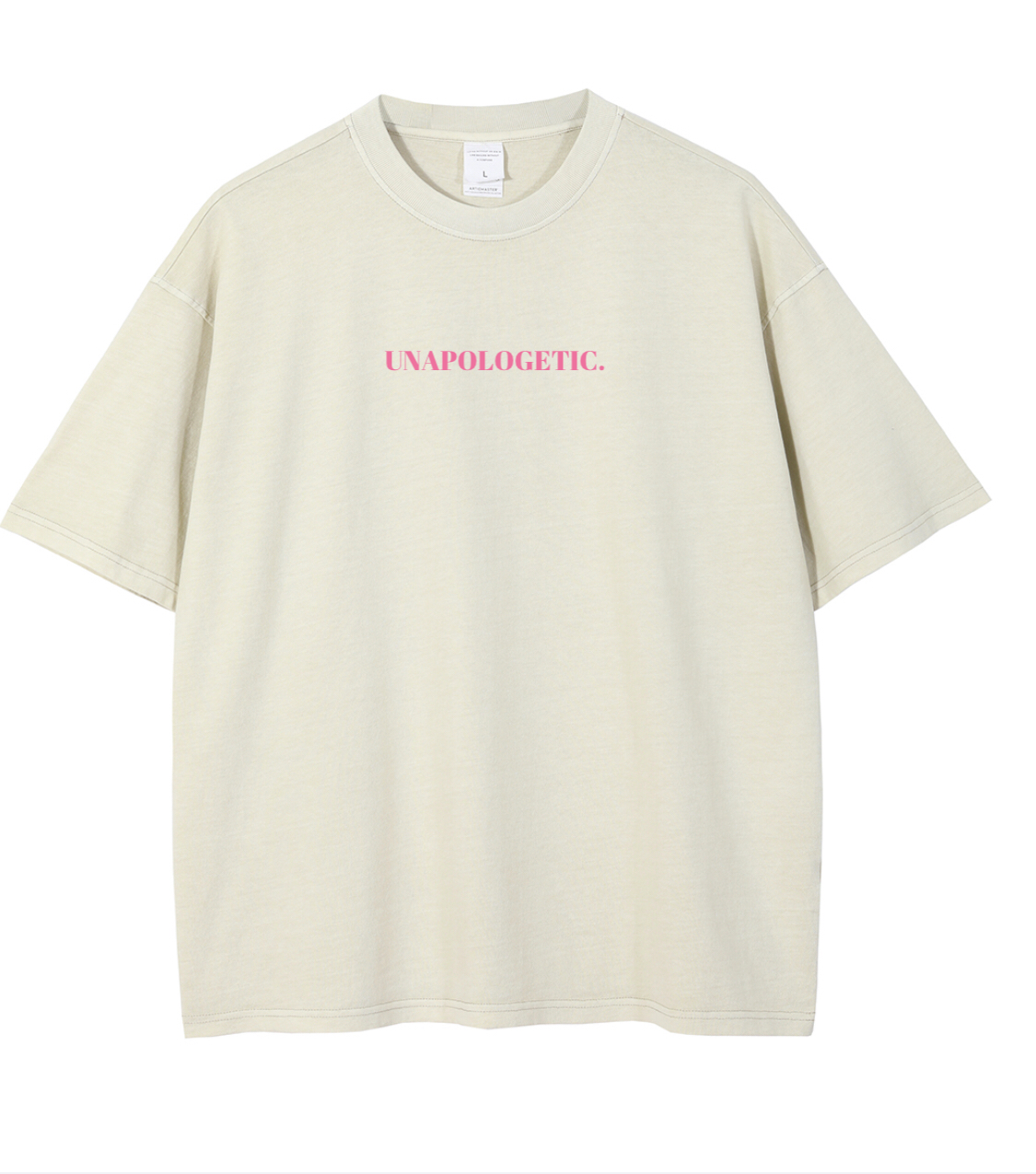 Off-White/Pink "UNAPOLOGETIC." Oversized Washed T-Shirt