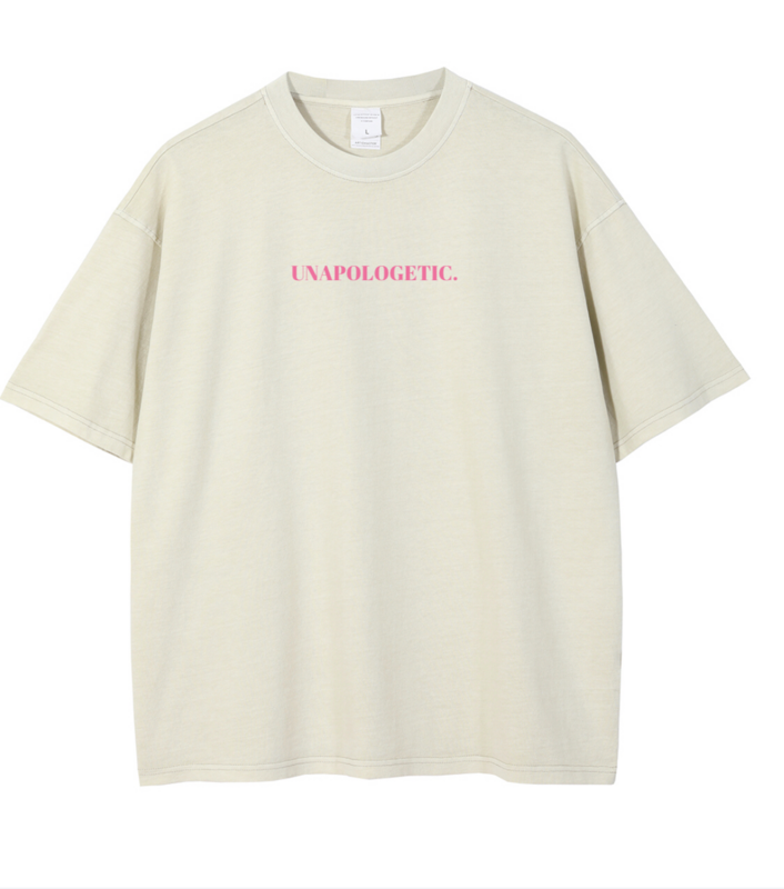 Off-White/Pink &quot;UNAPOLOGETIC.&quot; Oversized Washed T-Shirt