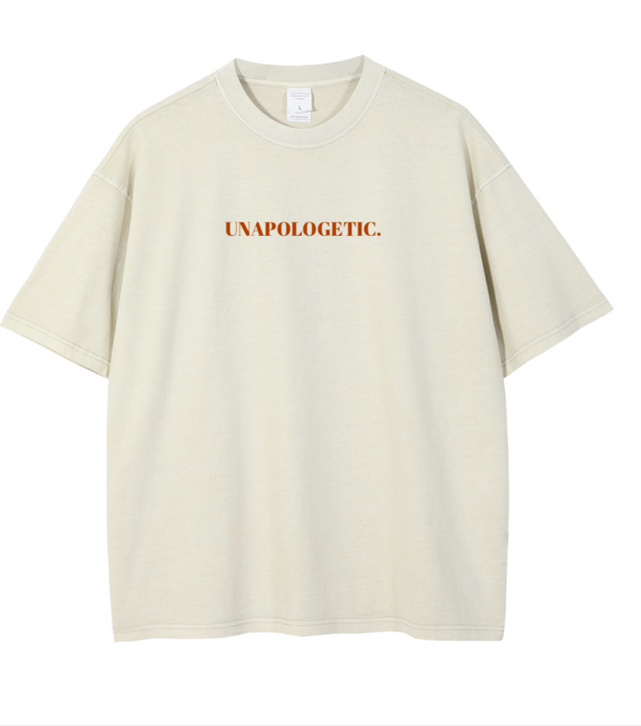 Off-White/Brown &quot;UNAPOLOGETIC.&quot; Oversized Washed T-Shirt