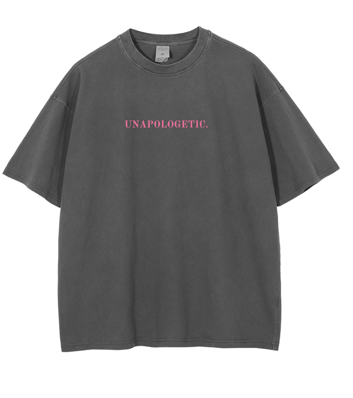 Dark Grey/Pink &quot;UNAPOLOGETIC.&quot; Oversized Washed T-Shirt