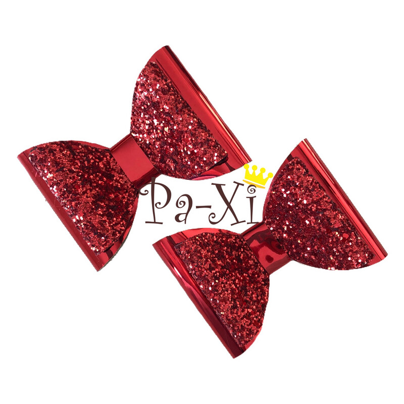 Par de Moños Vinil Rojo Glitter