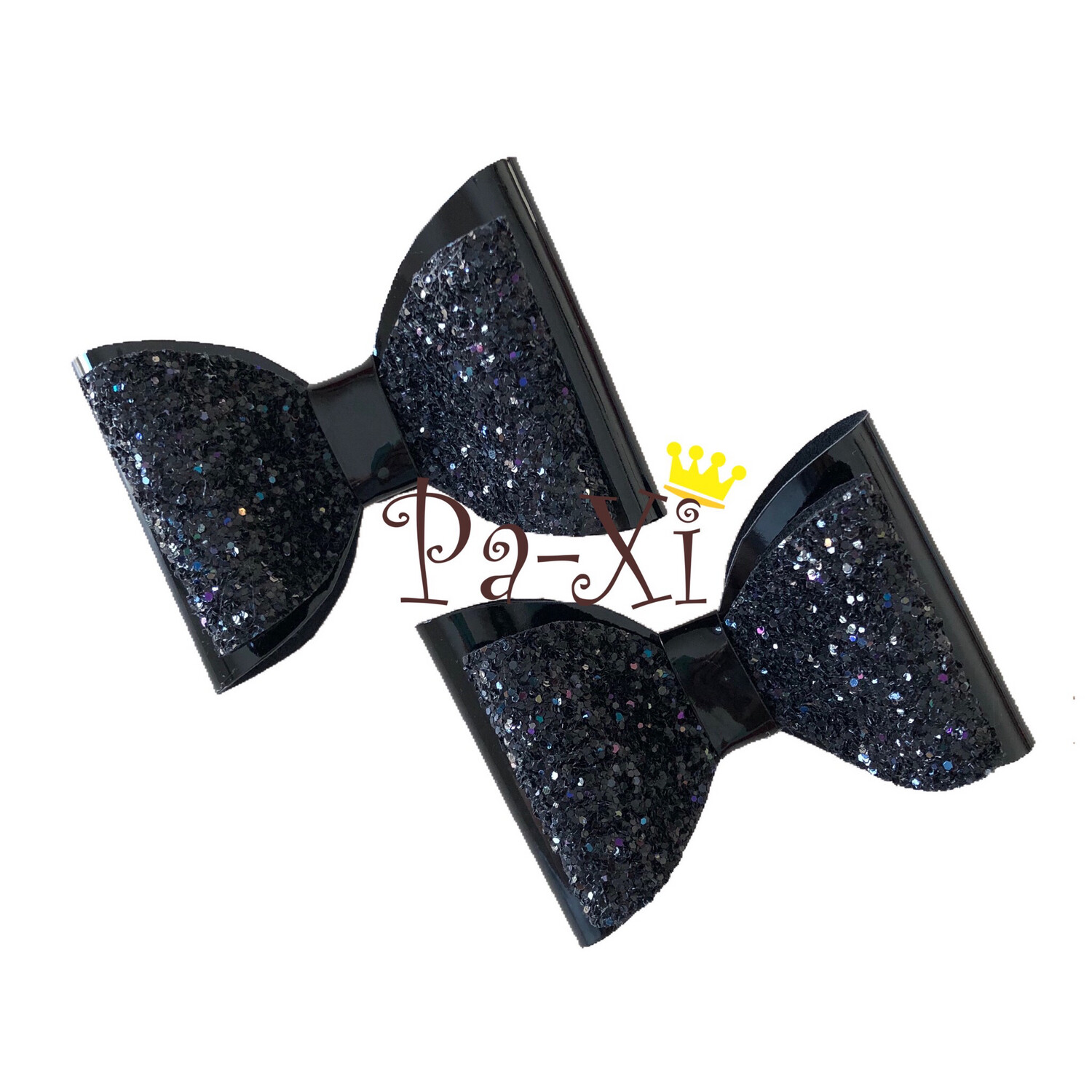 Par de Moños Vinil Negro Glitter