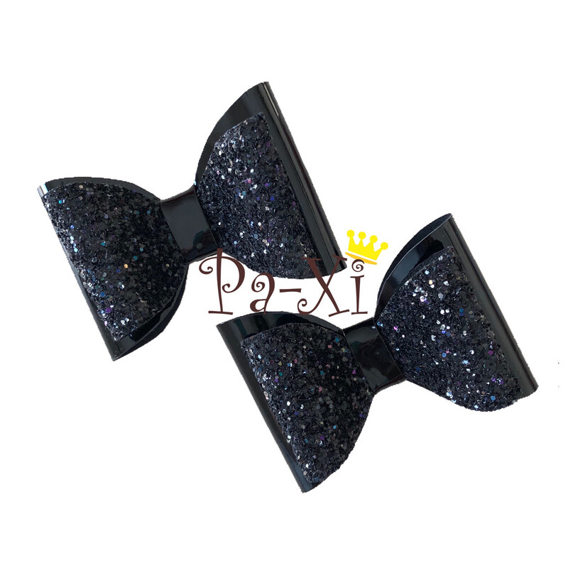 Par de Moños Vinil Negro Glitter
