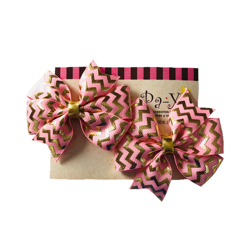 Par de Moñitos Holograma Rosa ZigZag