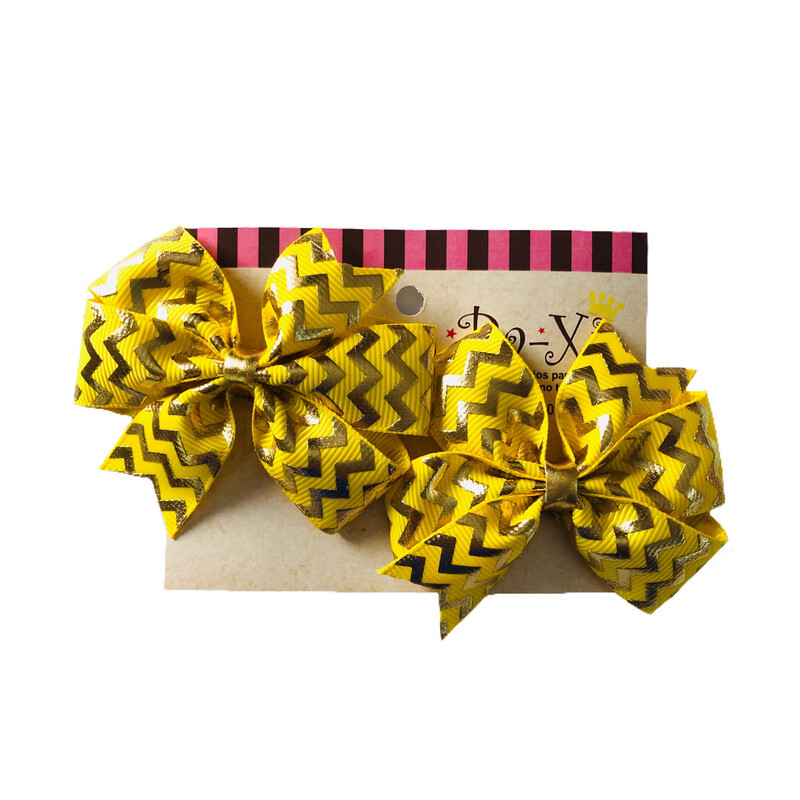 Par de Moñitos Holograma Amarillo ZigZag
