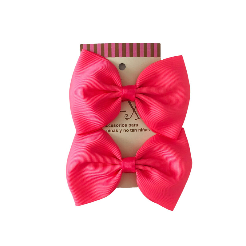 Par de Moños Básicos Rosa Neon