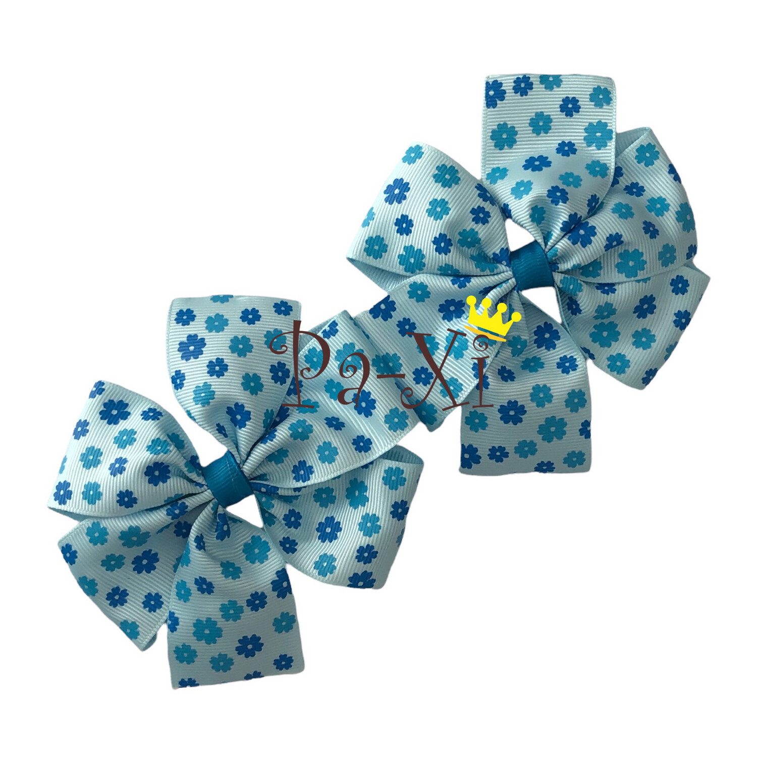 Par de Moños Rehilete G Azul Flores