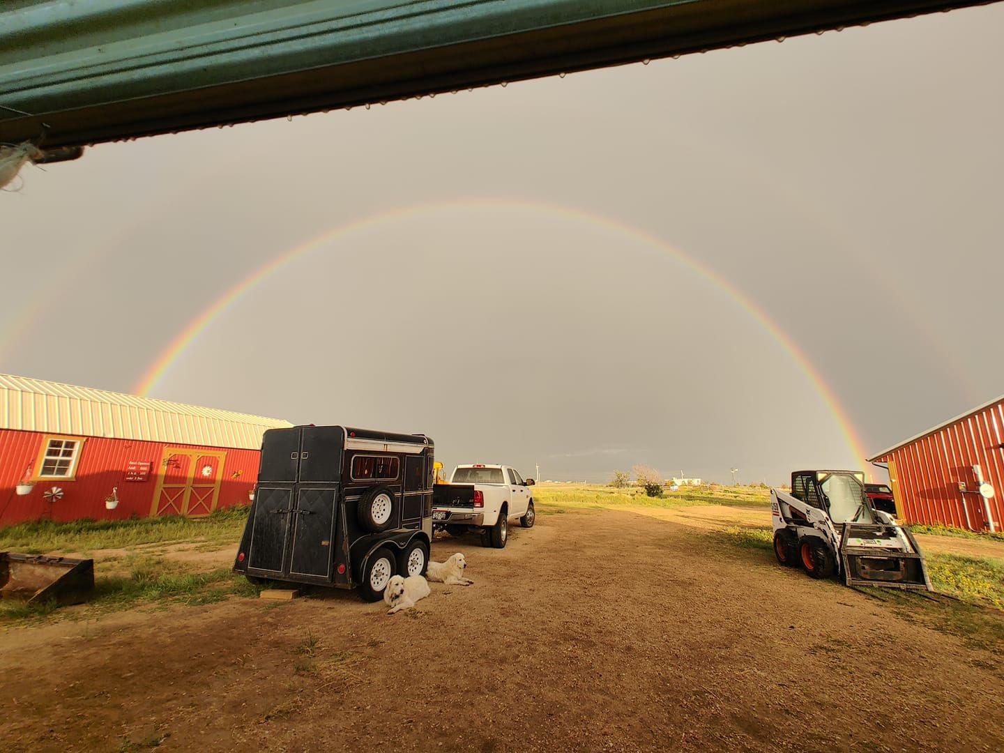 double rainbow at our ranch in August after summer thunderstorm passes through