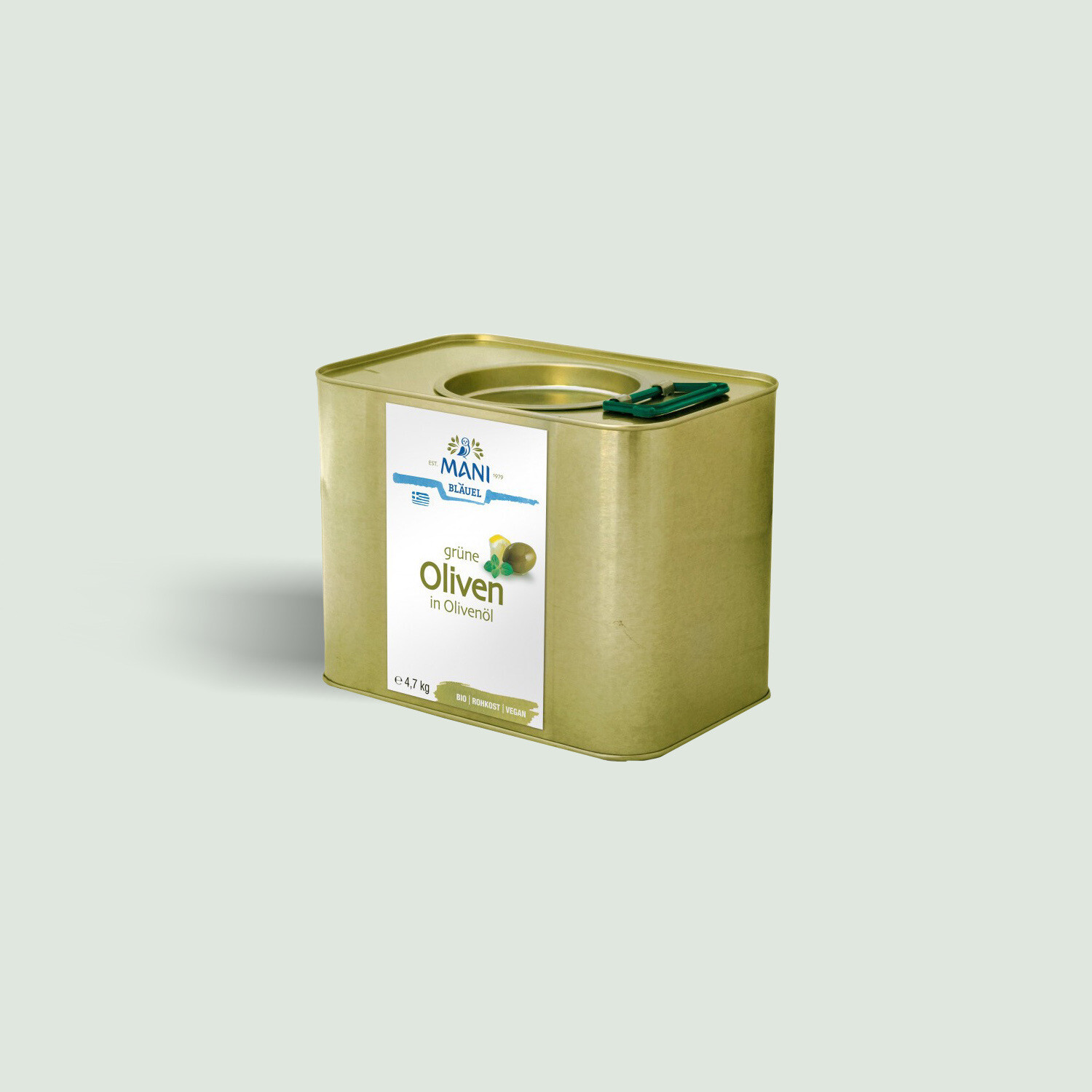 Mani Blauel Green Organic Olives in Oil / زيتون أخضر بزيت الزيتون &quot;عضوي&quot; ماني بلاويل 