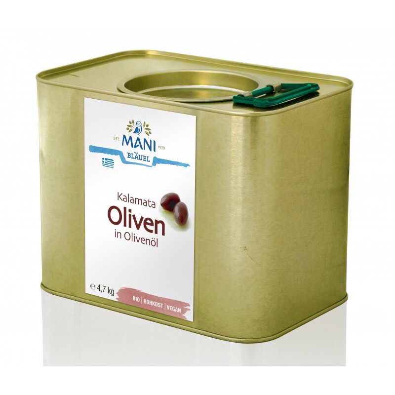 ماني بلاويل زيتون أسود كالاماتا بالزيت -  4.7 كجم / Mani Blauel Kalamata black Olives in Oil - 4.7 KG (Tin)