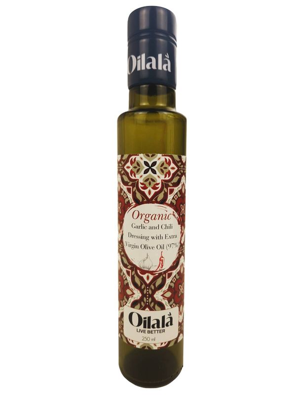 Garlic and Chili Flavored Organic Extra Virgin Olive Oil 250ml / زيت زيتون بكر ممتاز عضوي بنكهة الثوم والفلفل الحار 250 مل