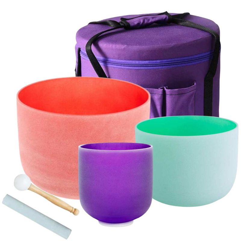 3 PCS Colored Frosted Chakra Quartz Crystal Singing Bowls