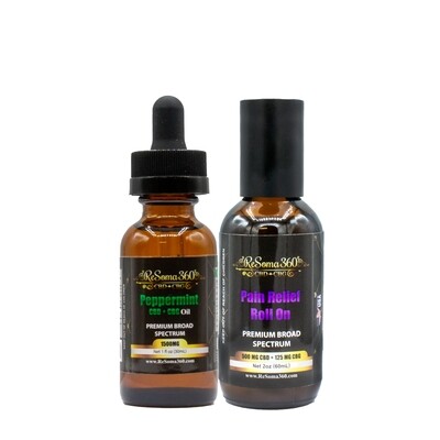 Peppermint CBD + CBG Oil 1500MG Tincture + Pain Relief Roll On Pack