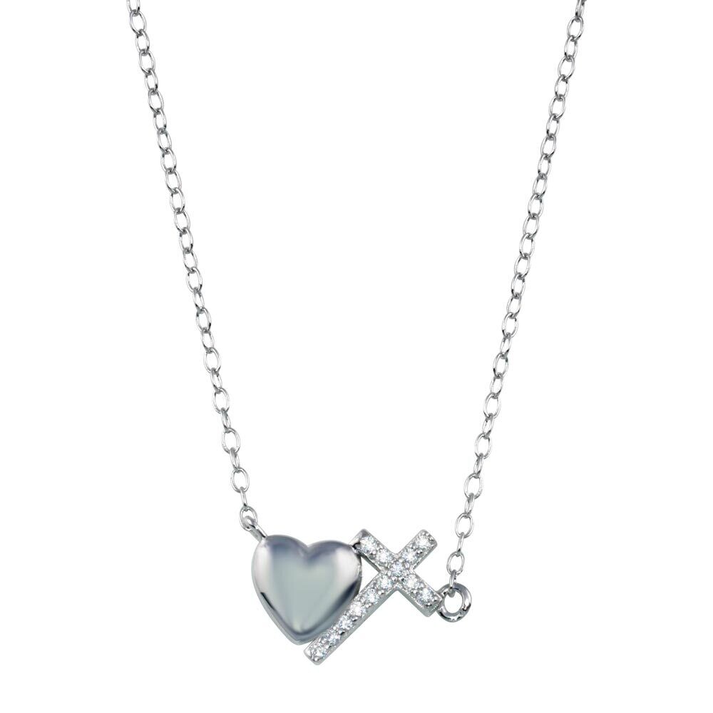 Sterling Cross and Heart Necklace SIL6355042