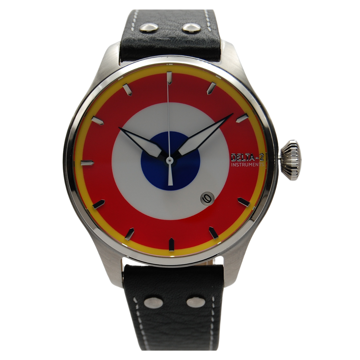Montre automatique DELTA-2 AAF, cadran émaillé bleu nuit avec cocarde tricolore, inspirée de l’Armée de l’air française et de ses avions de légende.