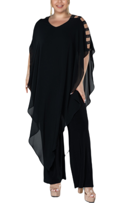 Elegant Plus Size Jumpsuit | Mother of the Bride &amp; Wedding Guest Dress | Beaded Batwing Sleeve Jumpsuit | Halloween Party Dress, 12-22 US