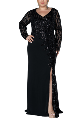 Plus Size Ball Gown | Vintage Style Mother of the Bride &amp; Wedding Guest Dress | Sequin Long Sleeve Formal Evening Dresses, 12-26 US
