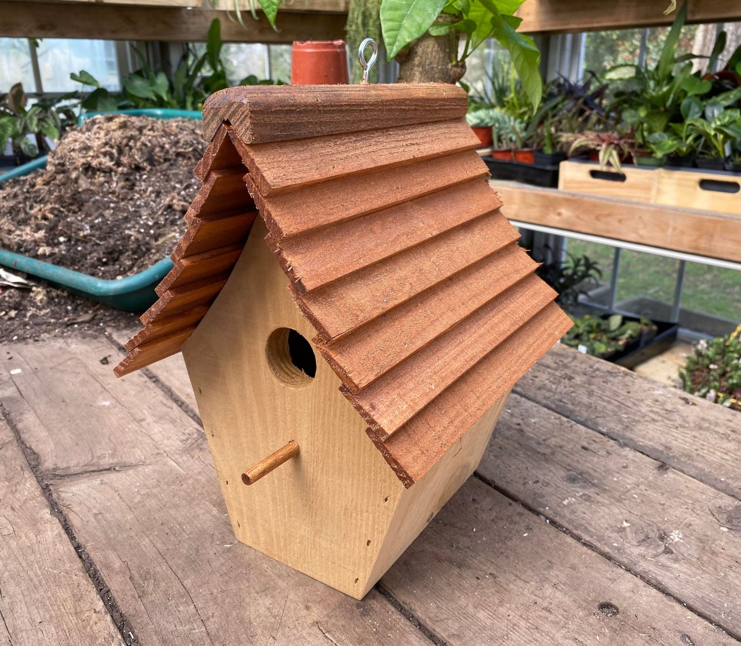 Fresh Peach Birdhouse Handmade for Outdoor Use - Milk Paint and Stained Roof