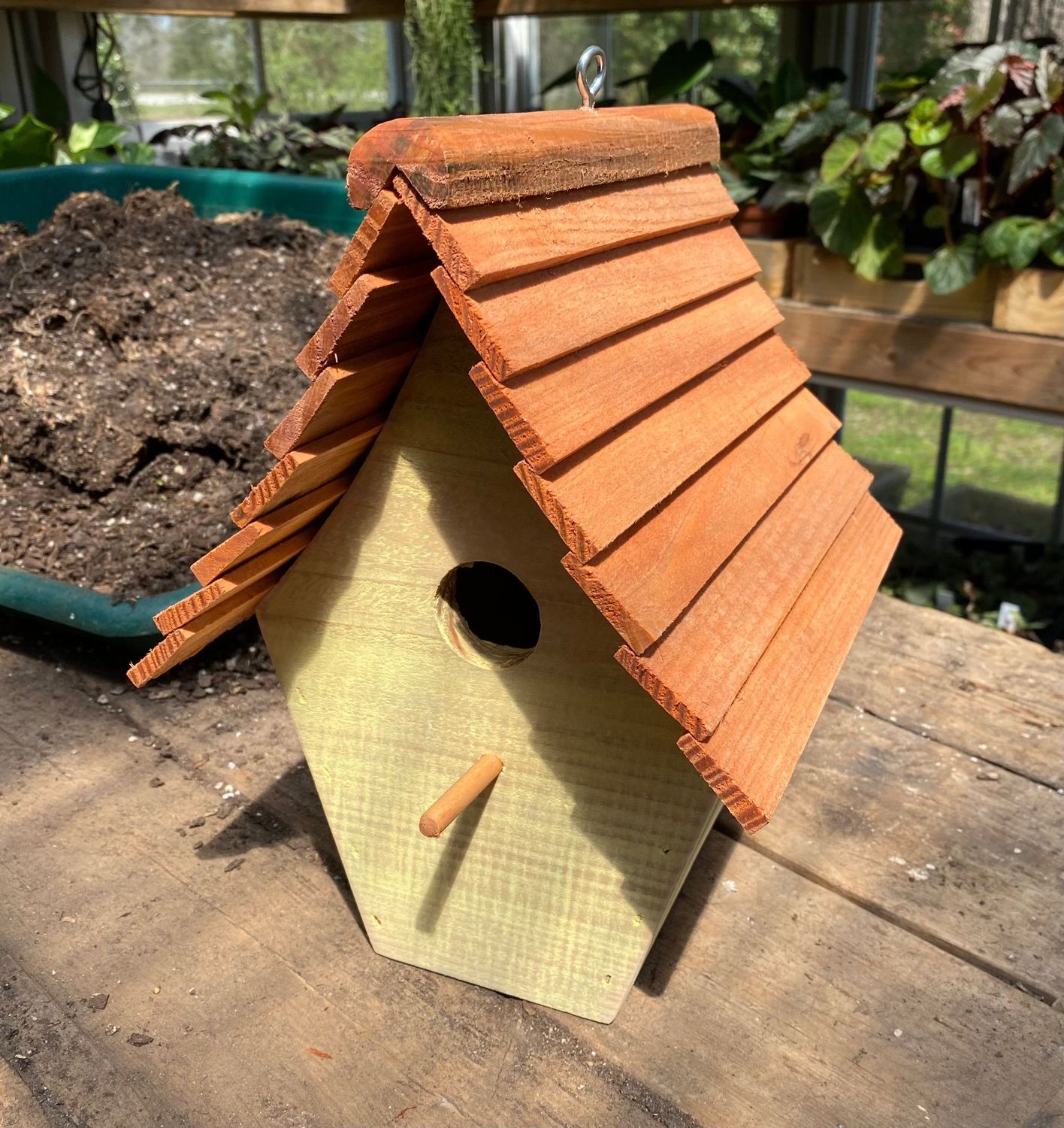Buttercup Yellow Birdhouse Handmade Outdoor Use Milk Paint Stained Roof