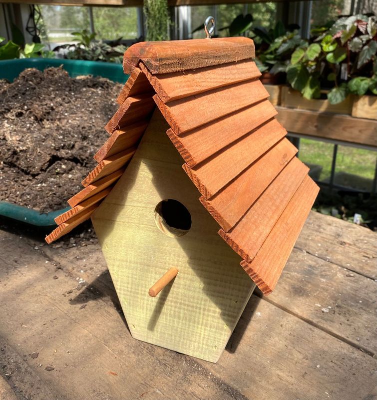 Buttercup Yellow Birdhouse Handmade Outdoor Use Milk Paint Stained Roof