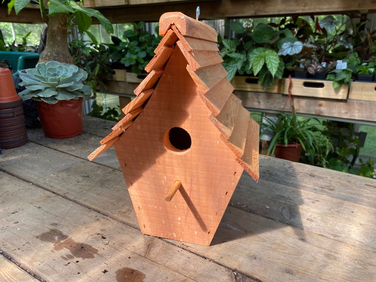 Pumpkin Spice Birdhouse Handmade for Outdoor Use - Milk Paint and Stained Roof