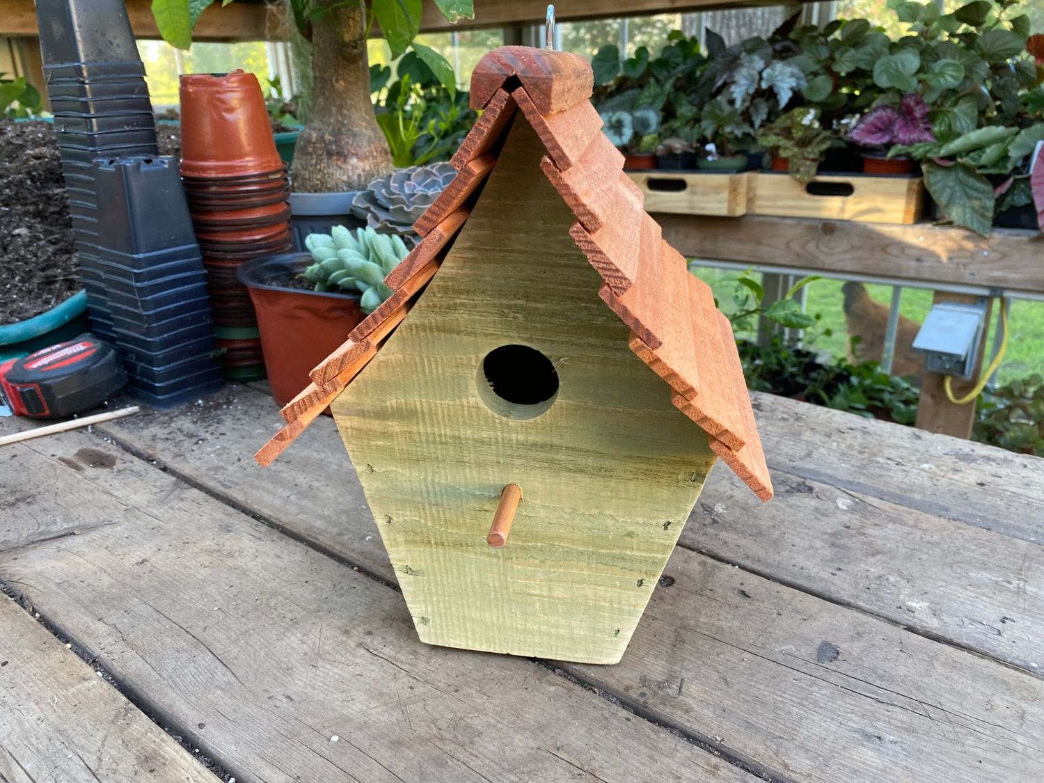 Bayberry Green Birdhouse Handmade for Outdoor - Milk Paint Stained Roof