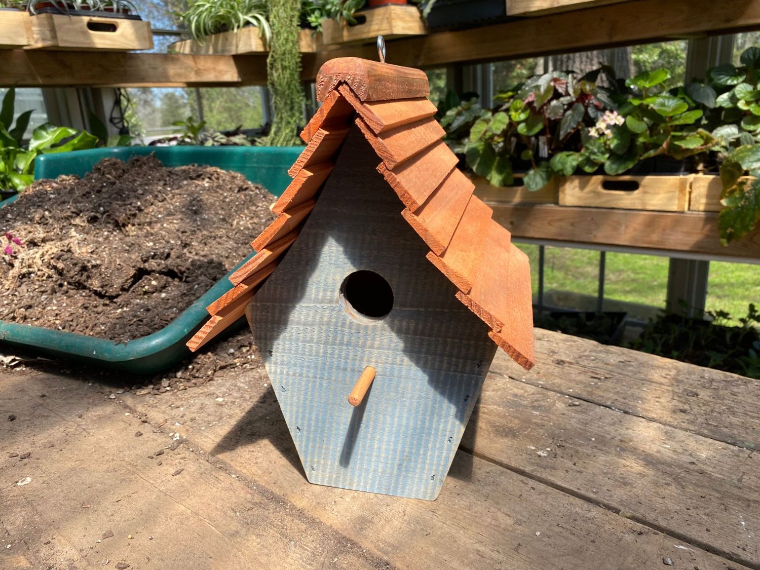 Meetinghouse Blue Birdhouse Handmade Outdoor - Milk Paint Stained Roof