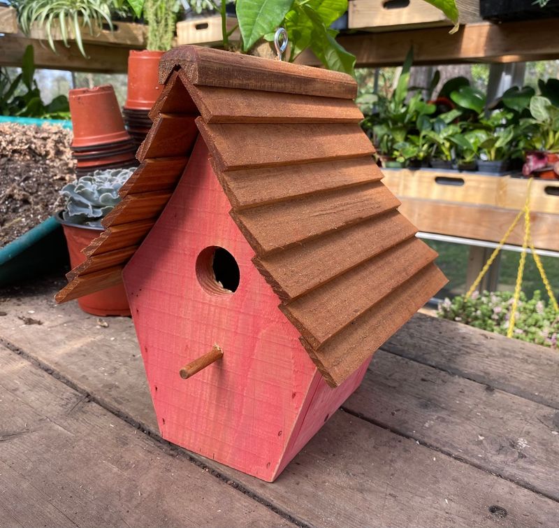 Real Red Birdhouse Handmade Outdoor Use - Milk Paint Stained Roof