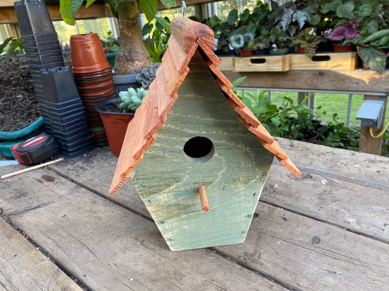 Lexington Green Birdhouse Handmade Outdoor - Milk Paint Stained Roof