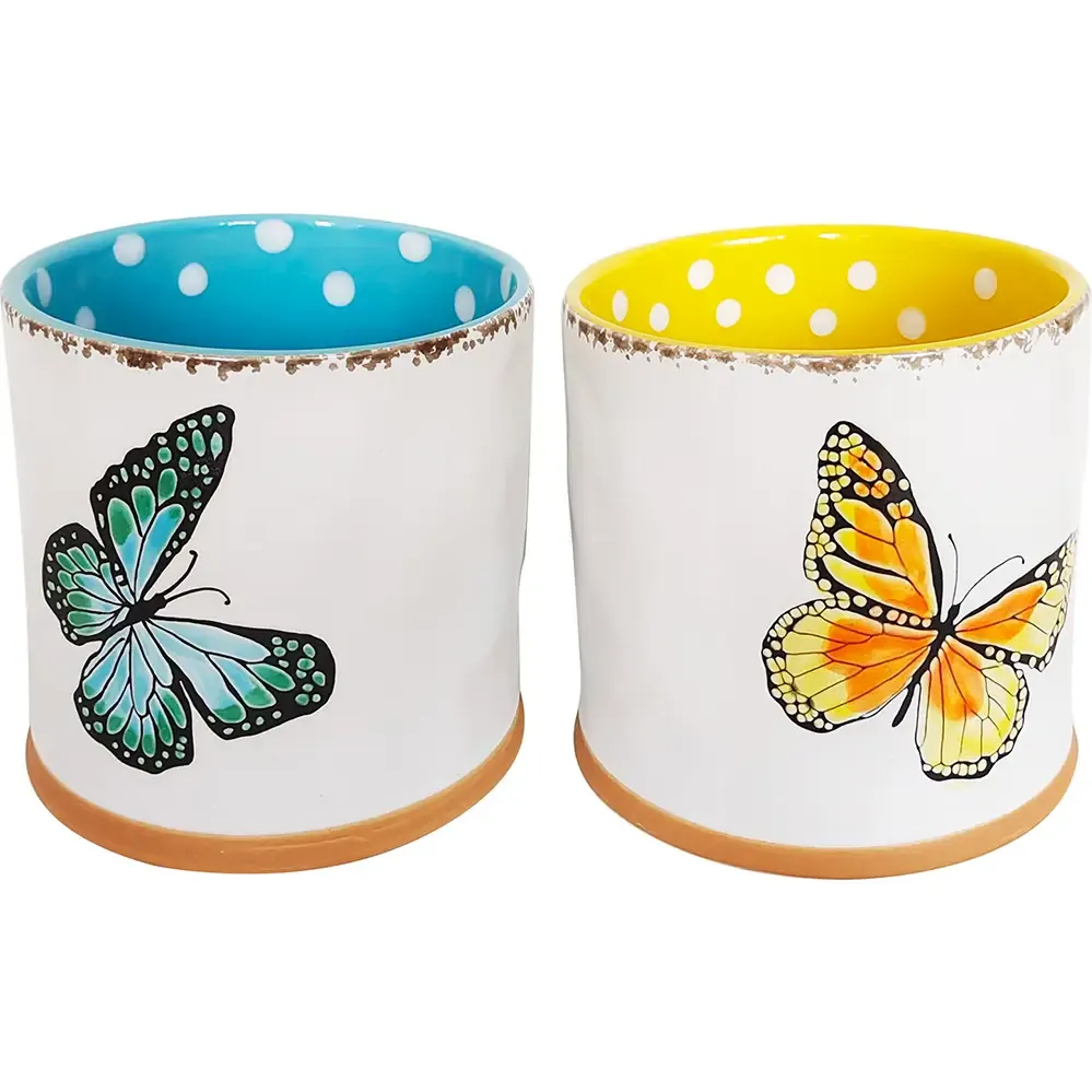 Bright Whimsical Butterfly Ceramic Planter Pot 4&quot; in Yellow or Blue