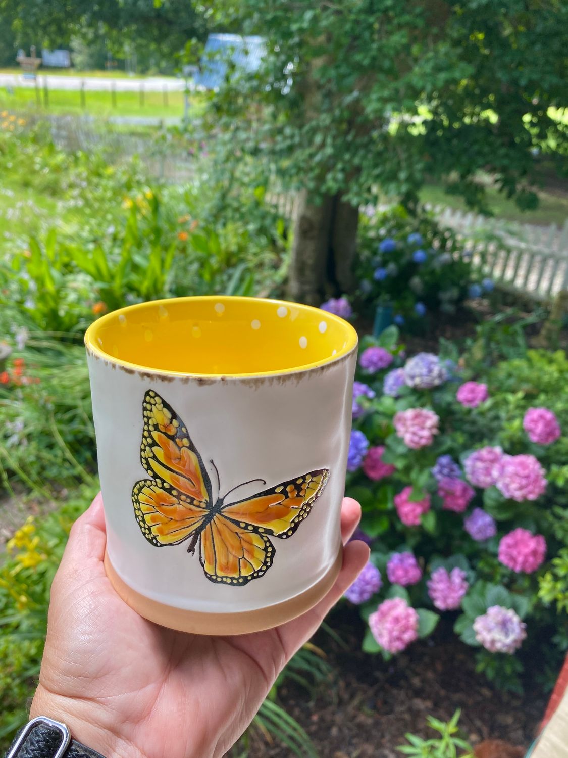 Bright Whimsical Butterfly Ceramic Planter Pot 4&quot; in Yellow