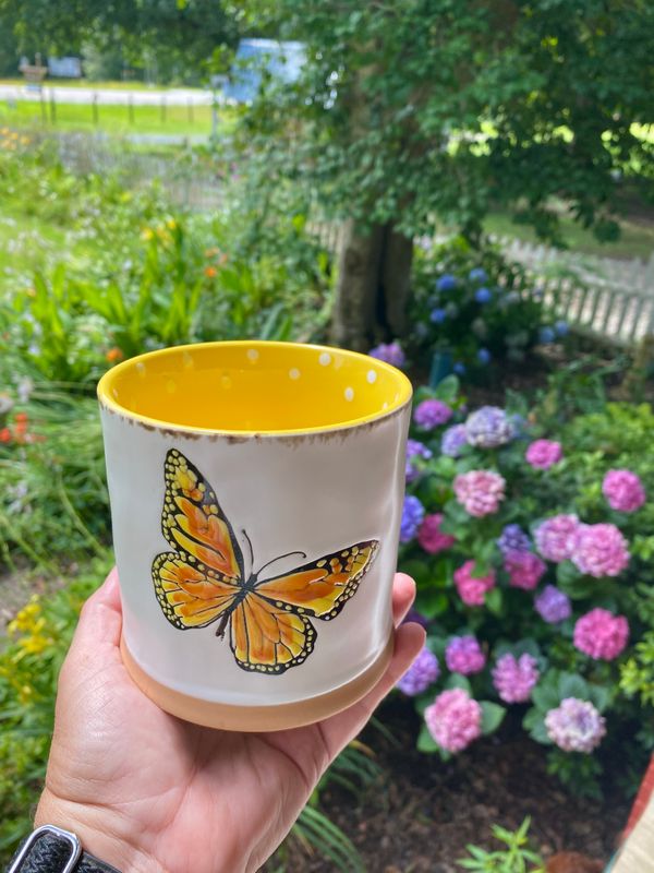 Bright Whimsical Butterfly Ceramic Planter Pot 4&quot; in Yellow