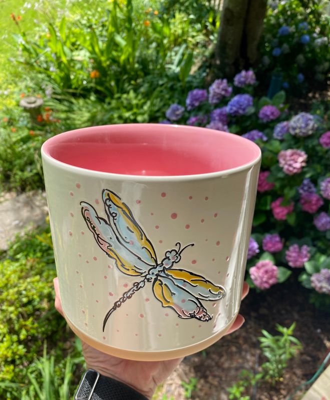 Garden Dragonfly with Pink Inside 6.5&quot; Planter