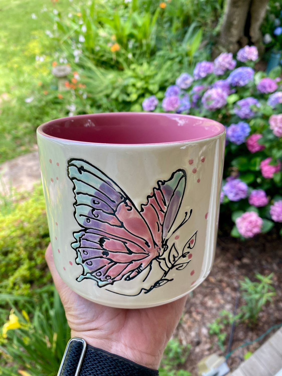 Butterfly 5&quot; Planter with Pink Inside